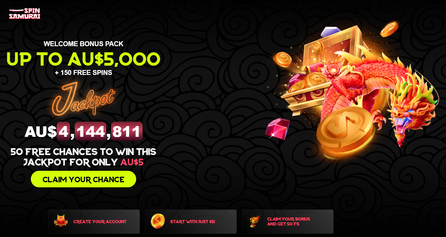 >Spin Samurai Casino $5 deposit casino bonus